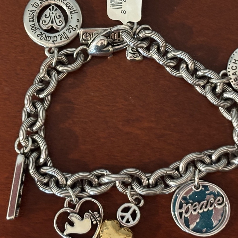 Brighton Silver Charm Bracelet with Heart and Peace Charms - Picture 7 of 13